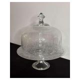 Etched Glass Pedestal Cake Stand with Dome
