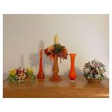 Art Glass Vases and Ceramic Floral Arrangements