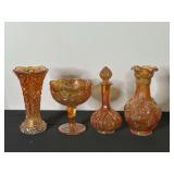 Four Marigold Carnival Glass Pieces