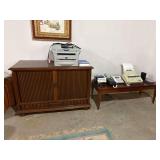 Wood Cabinet, Coffee Table, Electronics Lot