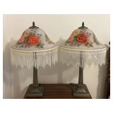 Floral Glass Table Lamps with Fringe