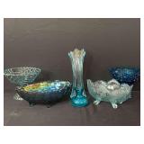 Blue Decorative Glassware & Carnival Glass Footed Bowl