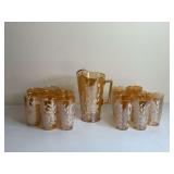 Jeanette Glass Amber Pitcher and 15 Tumblers Set