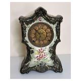 Porcelain Mantel Clock with Floral Motifs