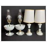 Four White Milk Glass Table Lamps
