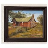 Pauline Berger Framed Cabin Landscape Painting