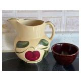 Hand-Painted Pitcher And Brown Glazed Bowl