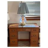 Two Wood Desks With Table Lamps