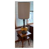 Amber Glass Lamp With Tiered Wood Side Table
