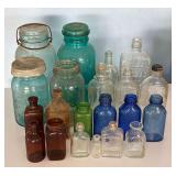 Glass Bottles And Mason Jars Lot