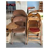Three Metal Desk Chairs, Four Wood Folding Chairs