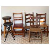 Wooden And Metal Chairs, Lot Of 5