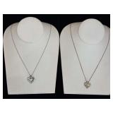 14K White Gold Diamond Heart Pendant Necklace & 14K Gold "Mom" Diamond Necklace