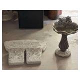 Concrete Memorial Stone And Frog Birdbath