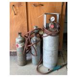 Three Gas Cylinders With Torch And Gauges
