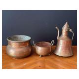 Three Piece Copper Pot And Pitcher Set