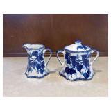 Cash Family Blue Hand Painted Sugar And Creamer