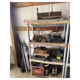 Plastic Shelving Unit With Assorted Tools and Supplies