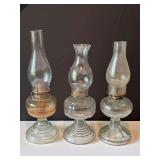 Three Clear Glass Kerosene Oil Lamps