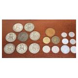 Mexican Pesos And French Franc Coins