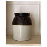 Stoneware Crock With Brown Glazed Rim