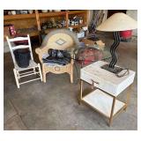 Lot: Wicker Chair, Table, Lamp, More