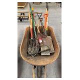Metal Wheel Barrow & Long Handled Tools