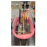 Metal Wheel Barrow & Long Handled Tools