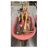Metal Wheel Barrow & Long Handled Tools