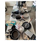 Assorted pans and kitchen items