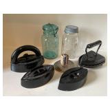 Antique irons and Ball jars