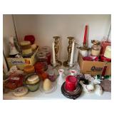 Large lot of assorted candles and candle holders