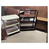 Cart, bookshelf, and nightstand