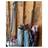 Shepherds hooks, clothes line, golf clubs