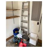 Ladder, buckets, sprayer, bird seed