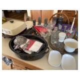 Assorted kitchen items and phones