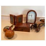 Clock and vintage wood items