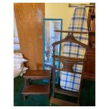 Suit-holder, ironing board, mirror, and step