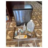 Trash can and hand sanitizer