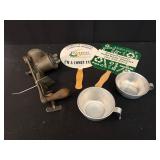 Vintage items, meet grinder, fans