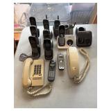 Assorted cordless phones, vintage phones