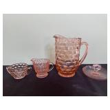 4 - pieces of pink depression glass