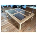 Wood cocktail table with glass inserts