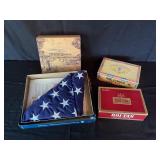 American flag and empty cigar boxes