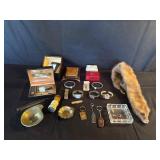 Mink stole, costume jewelry