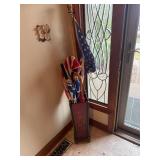 Umbrella stand and assorted umbrellas