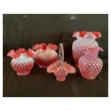 Vintage Fenton Hobnail cranberry glass vases