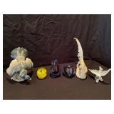 Ceramic birds and glass paperweights