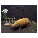 Vintage brass piggy bank and decor