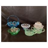 Assorted vintage colored glassware